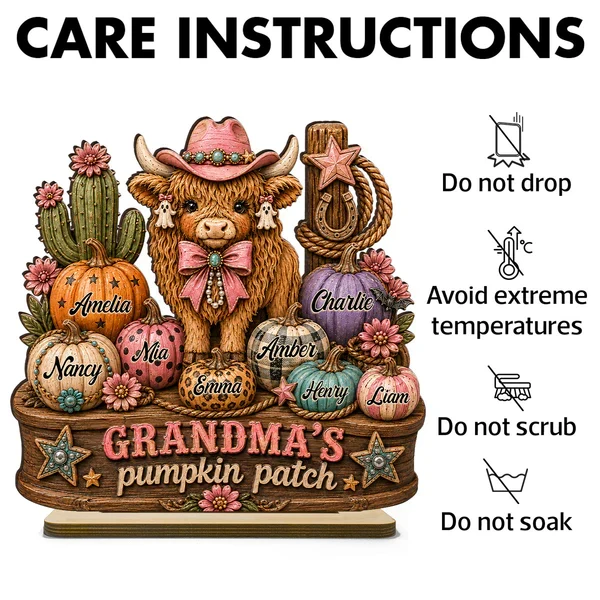 Personalized 2-Layer Wooden Plaque, Grandma's Pumpkin Patch, Western Highland Cow, Unique Creative Gift - Image 5