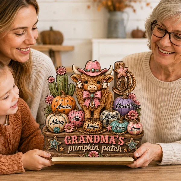 Personalized 2-Layer Wooden Plaque, Grandma's Pumpkin Patch, Western Highland Cow, Unique Creative Gift - Image 8