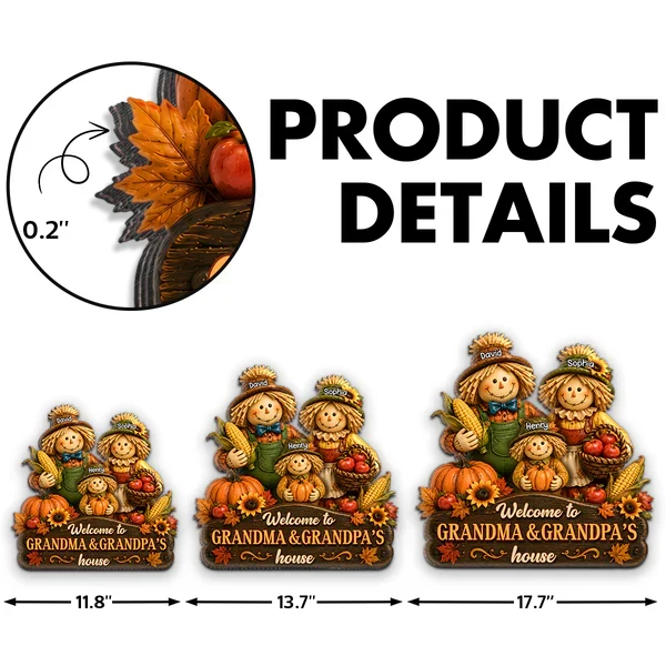 Personalized Wooden Sign with Scarecrow Family, Fall Door Decor, Unique Gift for Grandma & Grandpa - Image 4