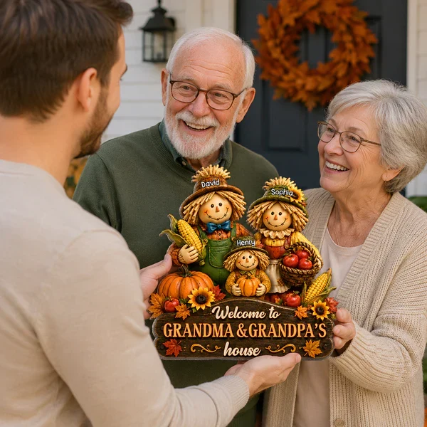 Personalized Wooden Sign with Scarecrow Family, Fall Door Decor, Unique Gift for Grandma & Grandpa - Image 6