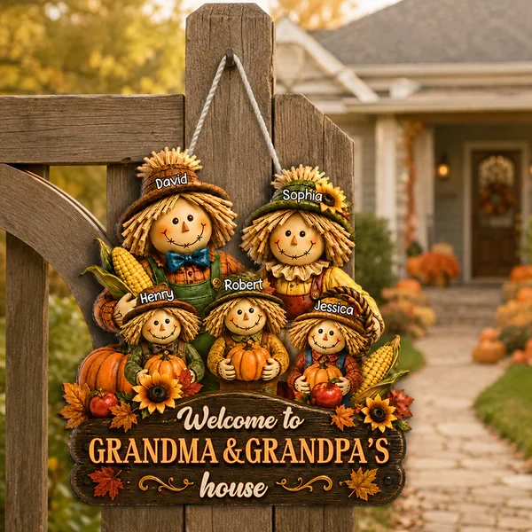 Personalized Wooden Sign with Scarecrow Family, Fall Door Decor, Unique Gift for Grandma & Grandpa - Image 7