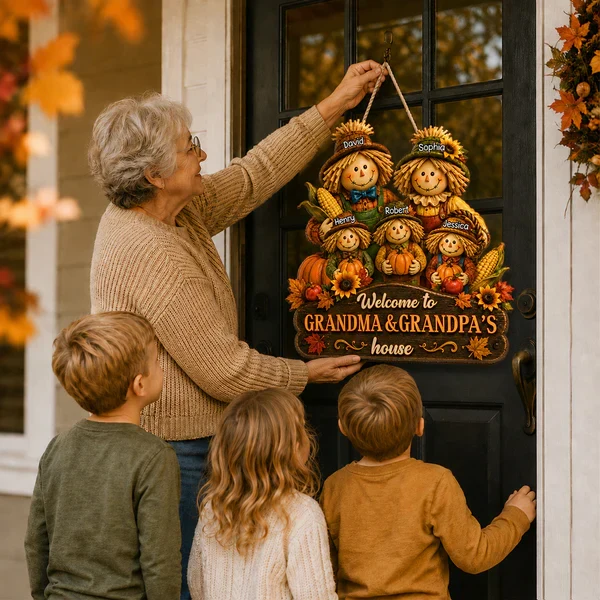 Personalized Wooden Sign with Scarecrow Family, Fall Door Decor, Unique Gift for Grandma & Grandpa - Image 8