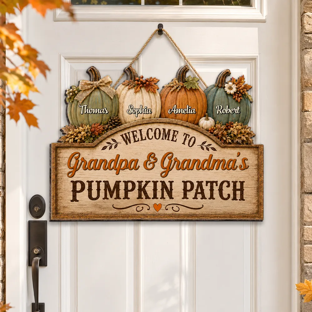 Personalized Wooden Sign, Grandma & Grandpa Pumpkin Patch Door Decor, Unique Fall Gift