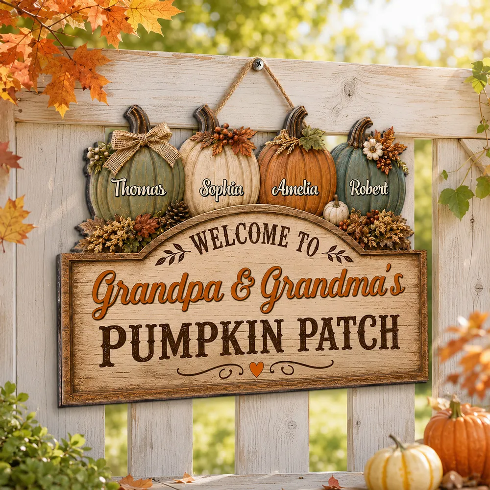 Personalized Wooden Sign, Grandma & Grandpa Pumpkin Patch Door Decor, Unique Fall Gift - Image 2
