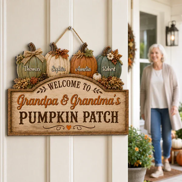Personalized Wooden Sign, Grandma & Grandpa Pumpkin Patch Door Decor, Unique Fall Gift - Image 6
