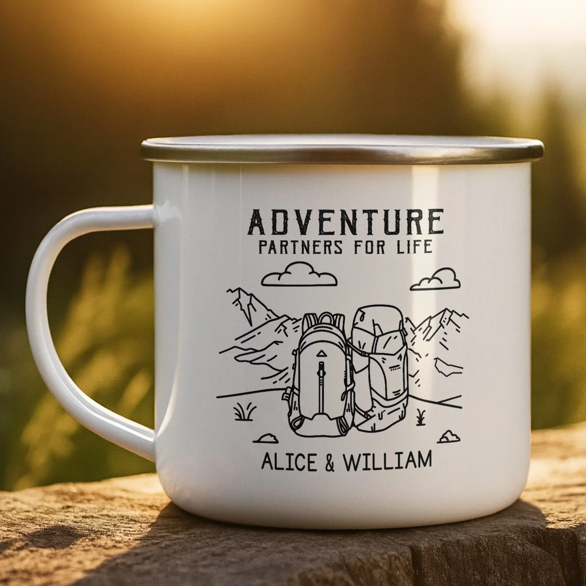Personalized Enamel Mug, Couple Holding Camping Design, Creative Gift For Adventure Partners - Image 2