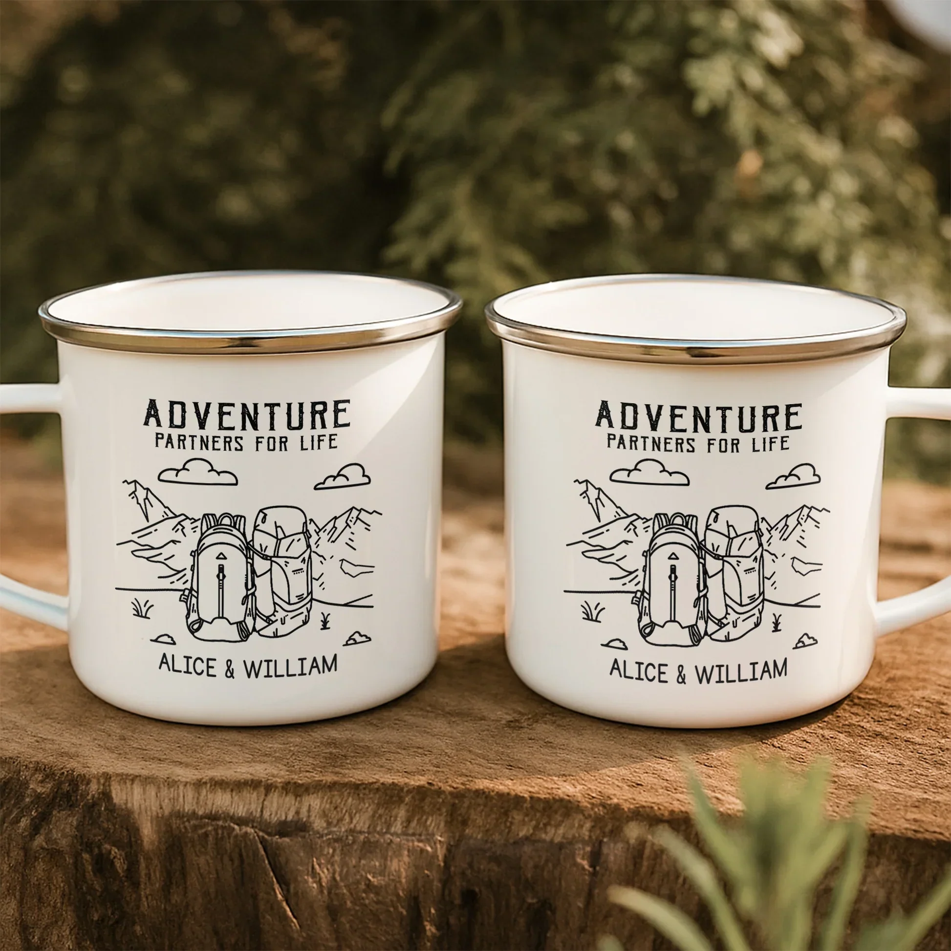 Personalized Enamel Mug, Couple Holding Camping Design, Creative Gift For Adventure Partners - Image 3