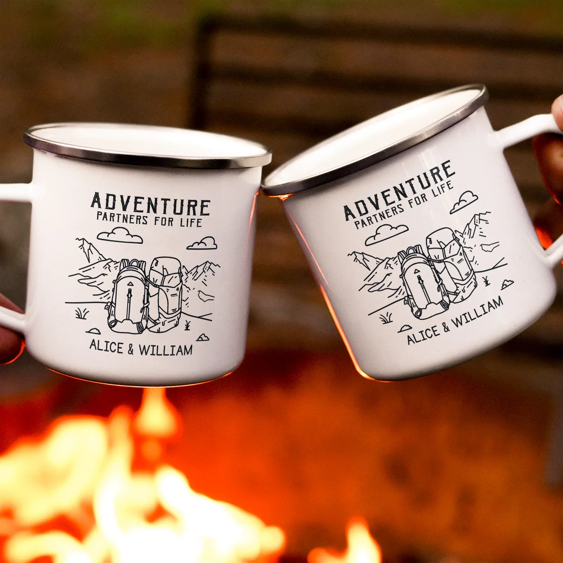 Personalized Enamel Mug, Couple Holding Camping Design, Creative Gift For Adventure Partners - Image 6
