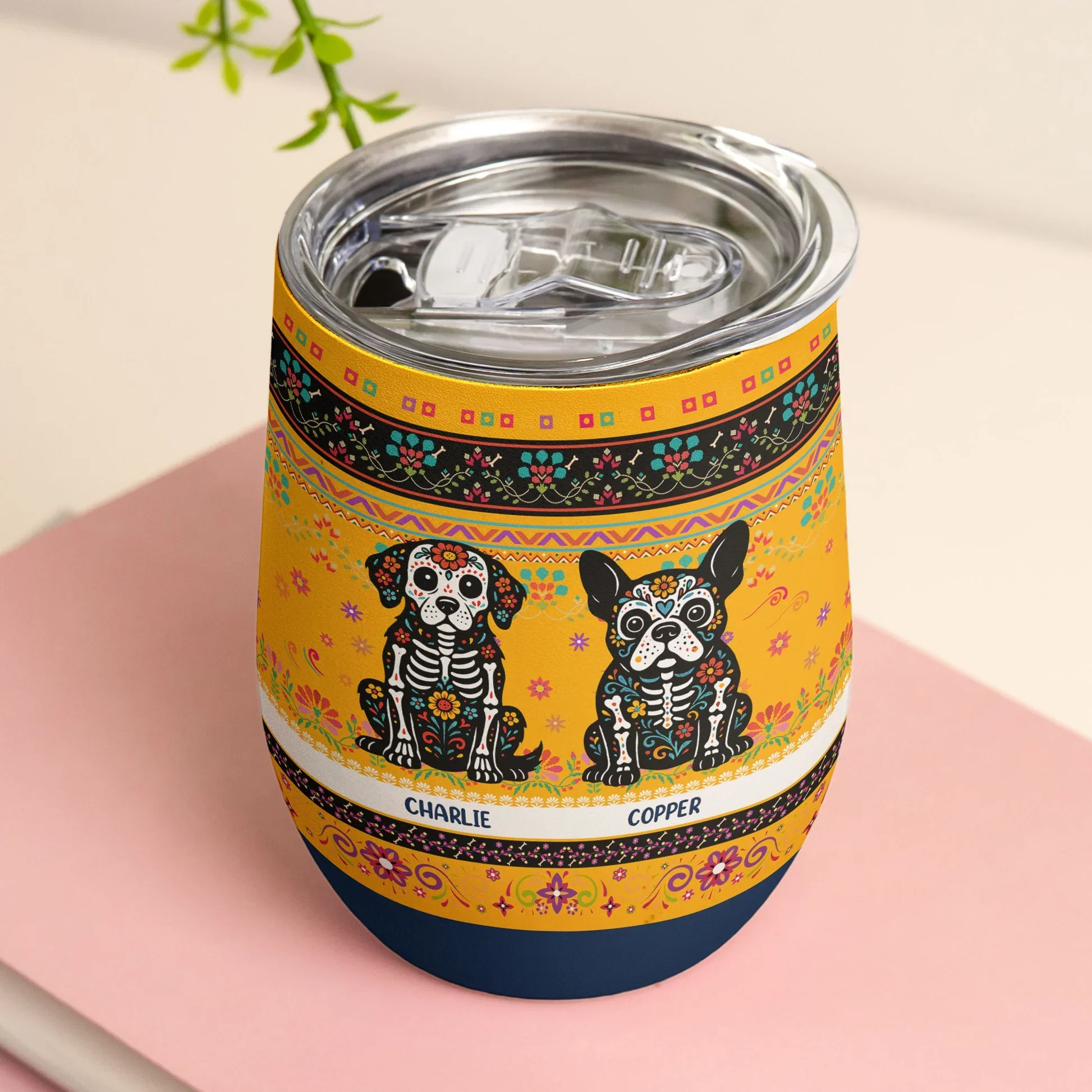 Personalized Eggshell Cup with Day of the Dead Dog Art, Mexican Floral Design, Unique Gift for Dog Lovers - Image 3