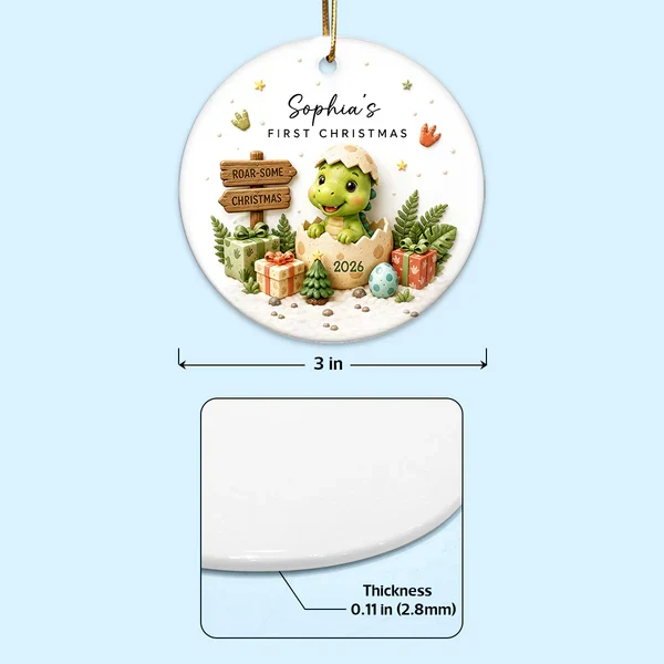 Personalized Ceramic Ornament With Cute Baby Dinosaur, Unique First Christmas Keepsake Gift for Baby - Image 9