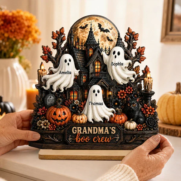 Personalized 2-Layer Wooden Plaque, Grandma's Boo Crew Halloween Decor, Unique Gift for Grandma - Image 2