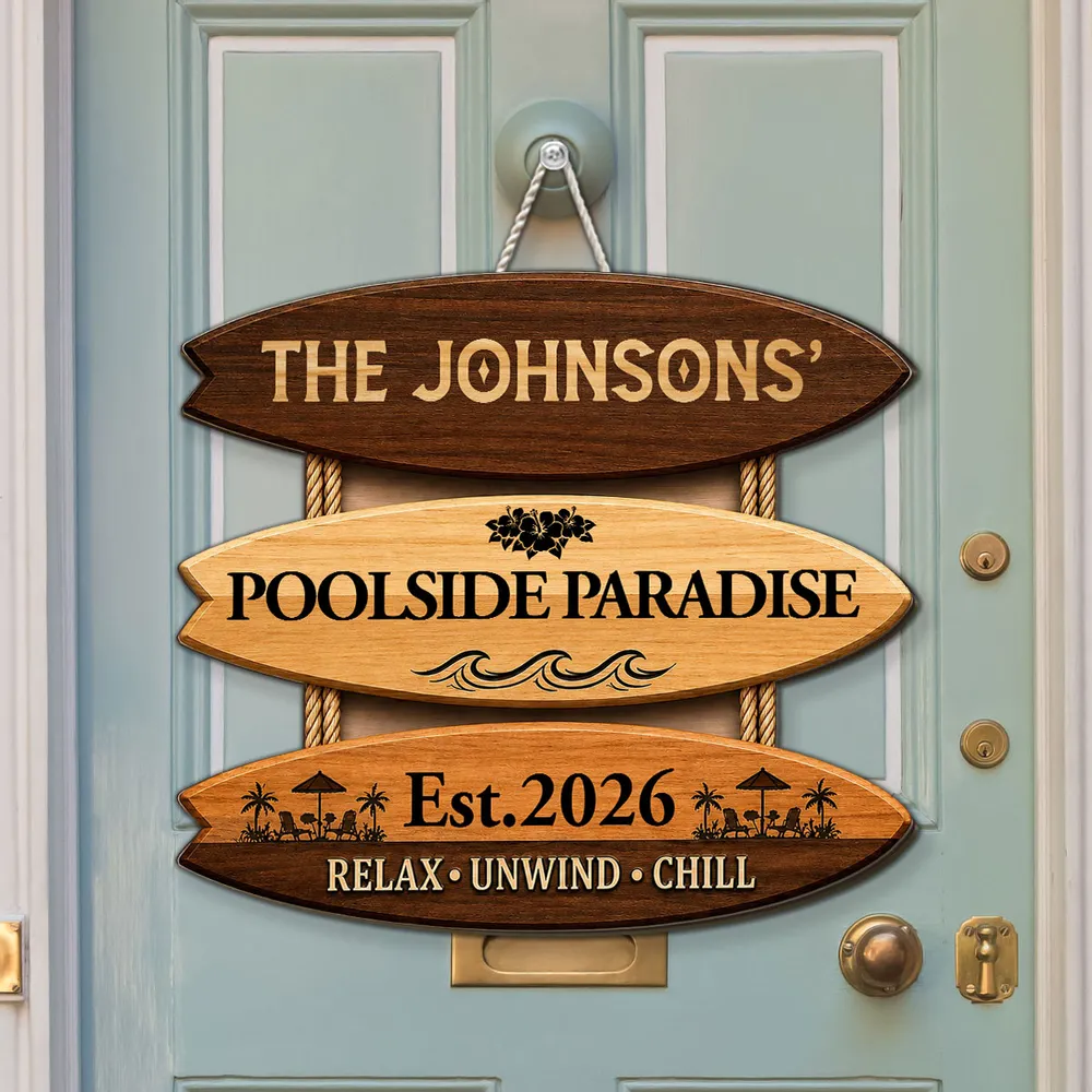 Personalized Wooden Sign, Poolside Paradise Tropical Waves Decor, Unique Creative Gift for Family - Image 2