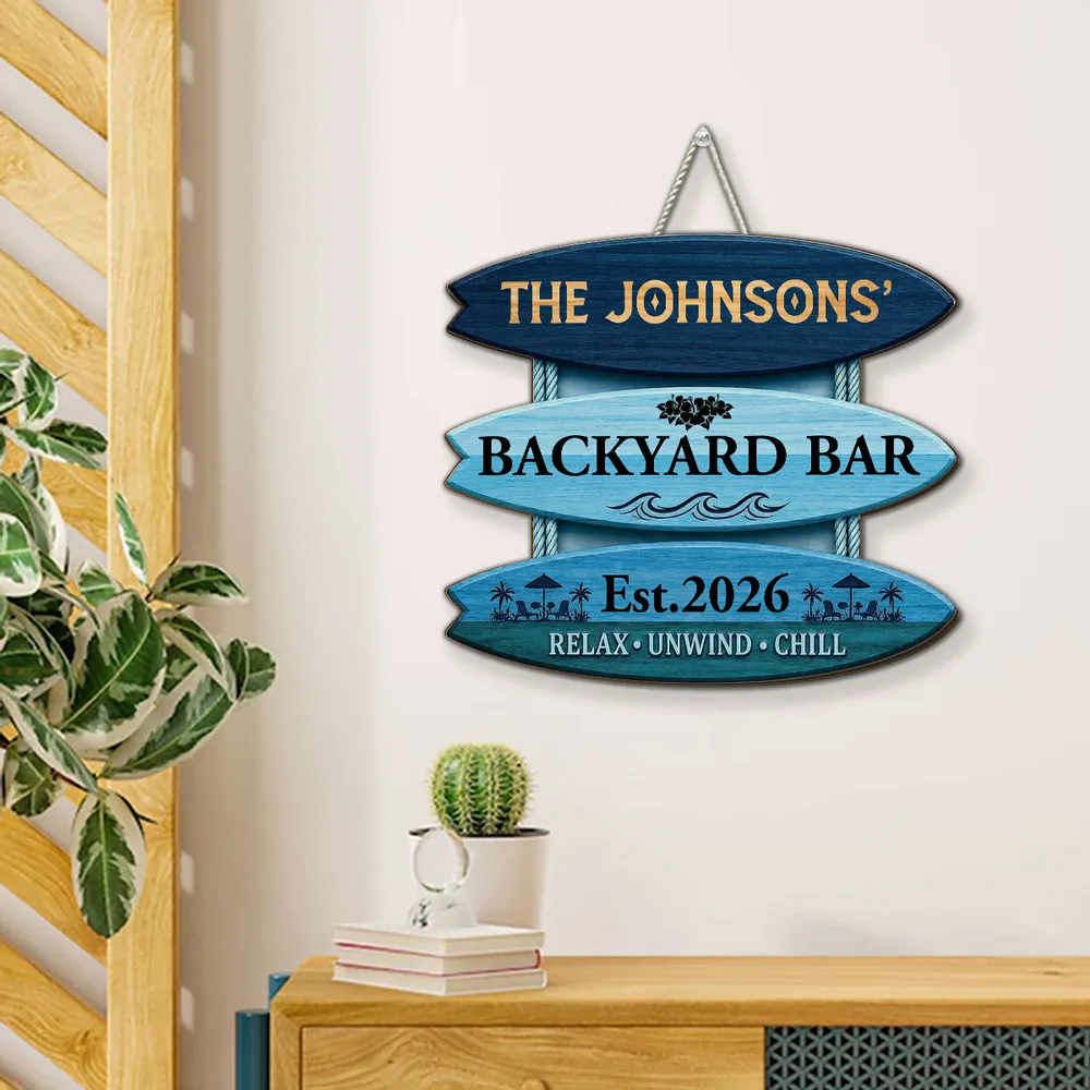 Personalized Wooden Sign, Poolside Paradise Tropical Waves Decor, Unique Creative Gift for Family - Image 5