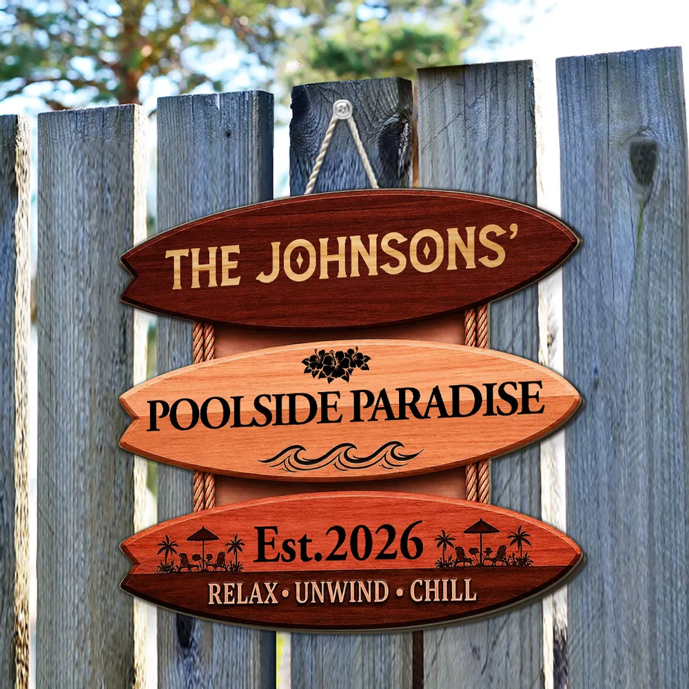 Personalized Wooden Sign, Poolside Paradise Tropical Waves Decor, Unique Creative Gift for Family - Image 6