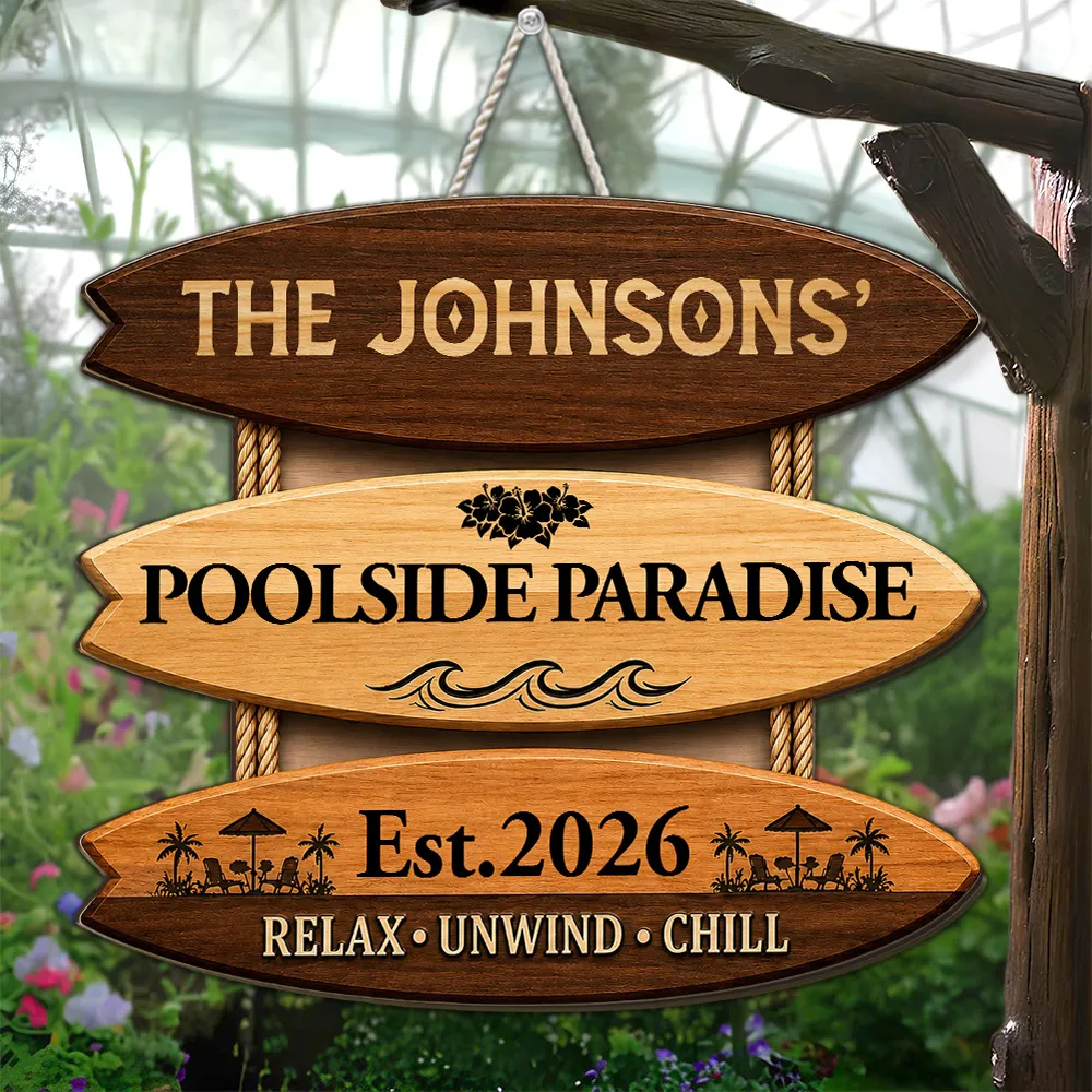 Personalized Wooden Sign, Poolside Paradise Tropical Waves Decor, Unique Creative Gift for Family - Image 7