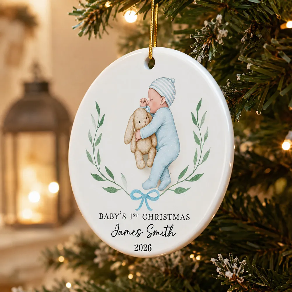 Personalized Ceramic Ornament, Baby's First Christmas Sleeping Baby, Unique Gift for New Parents - Image 2
