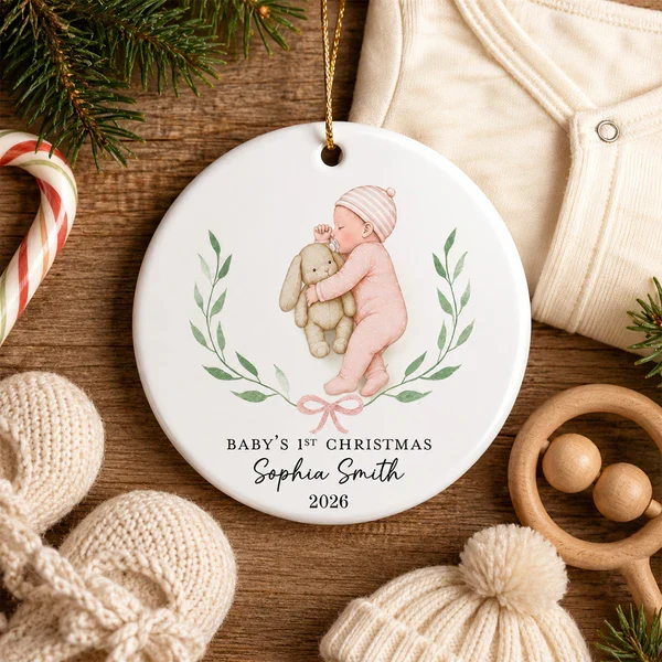 Personalized Ceramic Ornament, Baby's First Christmas Sleeping Baby, Unique Gift for New Parents - Image 3