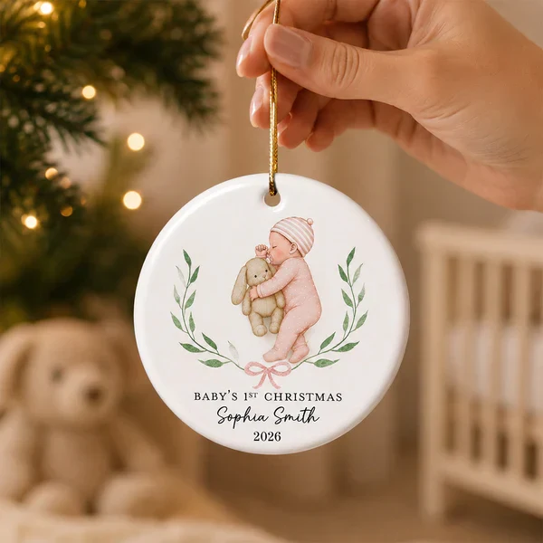 Personalized Ceramic Ornament, Baby's First Christmas Sleeping Baby, Unique Gift for New Parents - Image 5