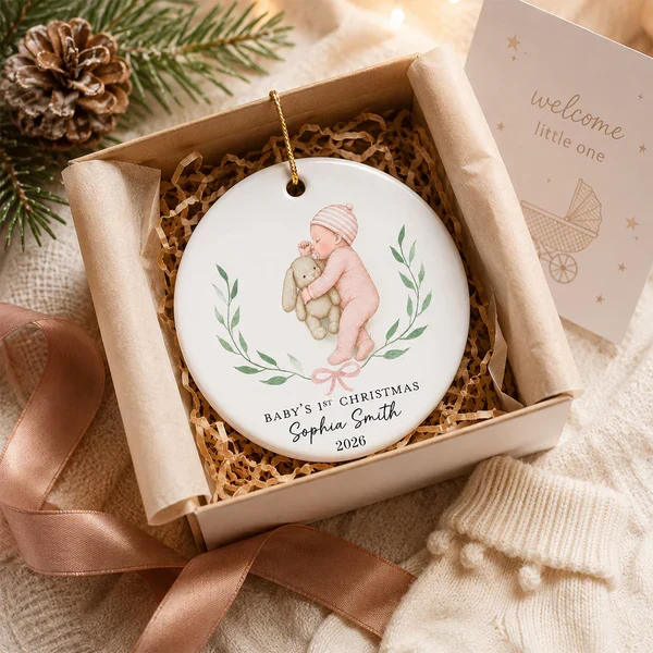 Personalized Ceramic Ornament, Baby's First Christmas Sleeping Baby, Unique Gift for New Parents - Image 6