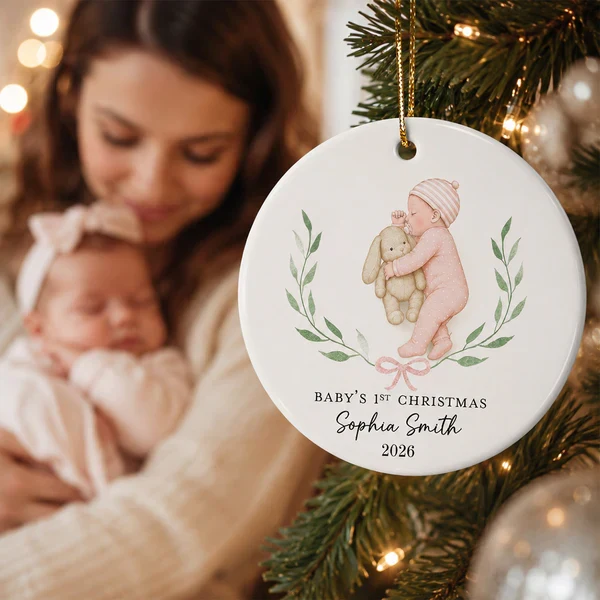 Personalized Ceramic Ornament, Baby's First Christmas Sleeping Baby, Unique Gift for New Parents - Image 7