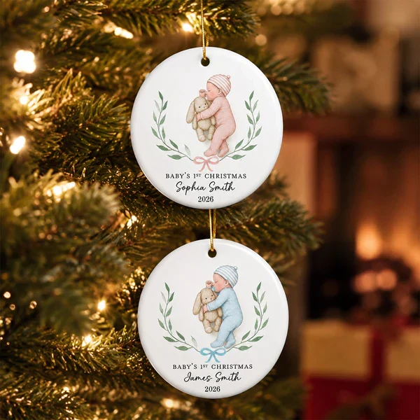 Personalized Ceramic Ornament, Baby's First Christmas Sleeping Baby, Unique Gift for New Parents - Image 8
