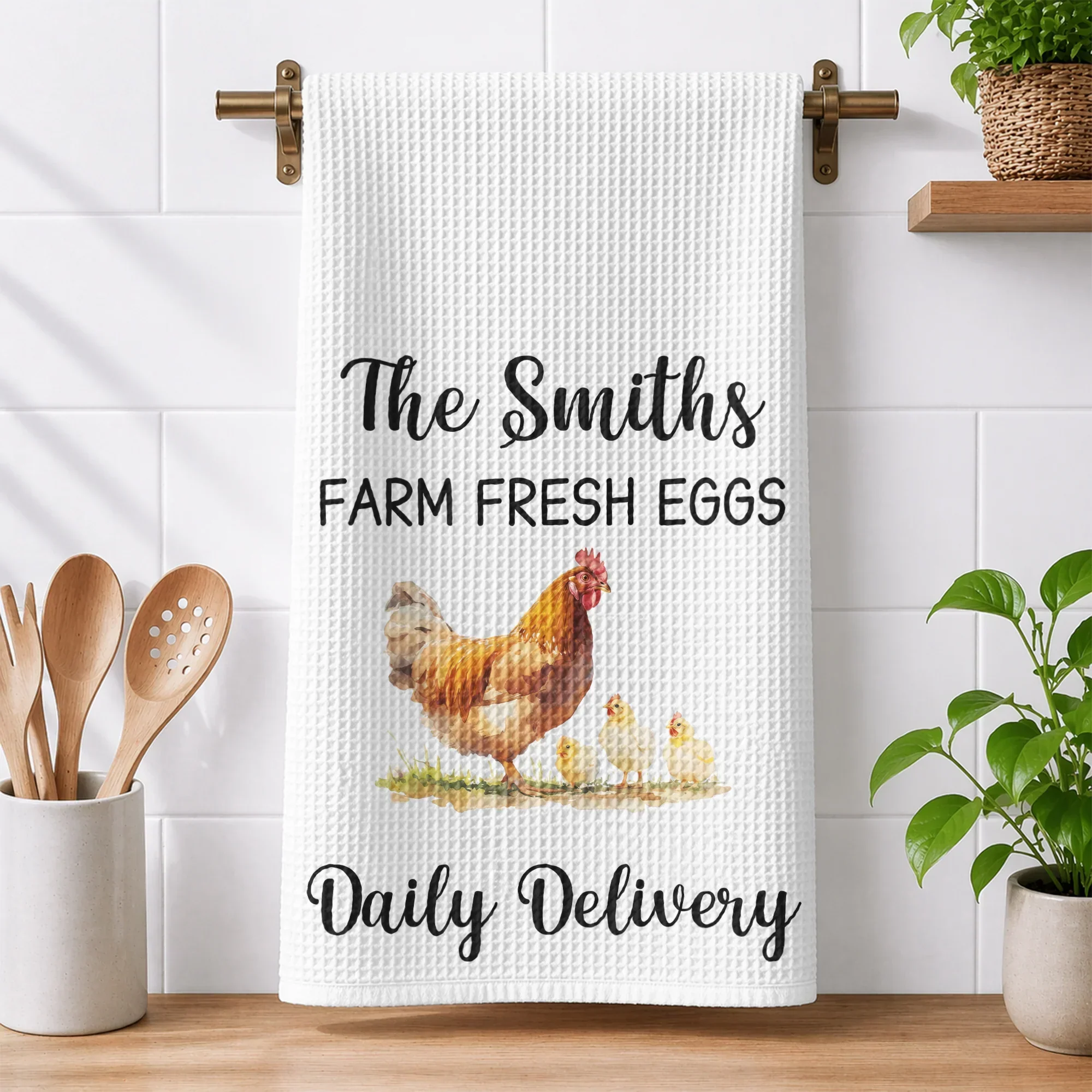 Personalized Funny Chicken Kitchen Towel, Watercolor Farmhouse Decor, Creative Gift for Home Cooks - Image 2