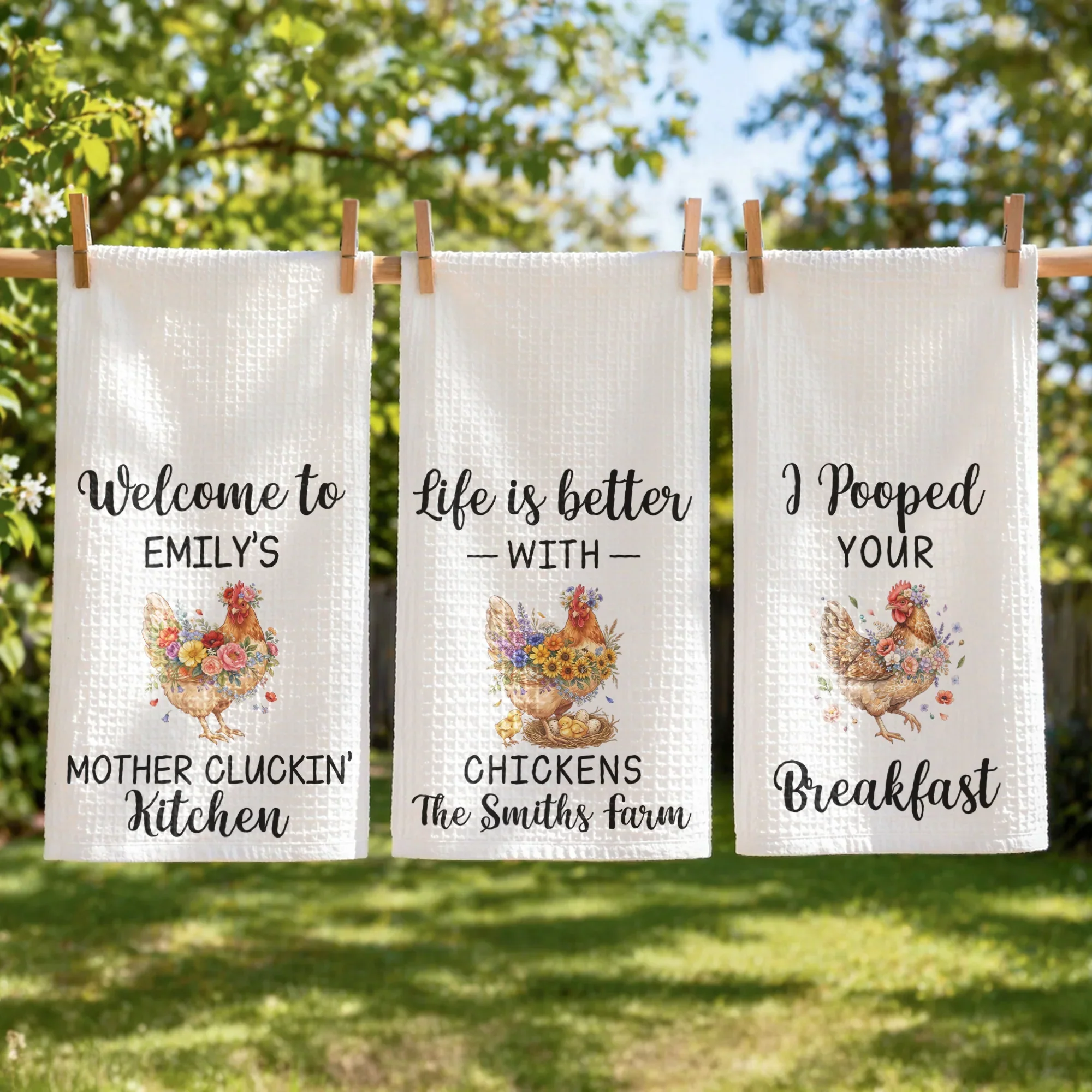 Personalized Funny Chicken Kitchen Towel, Watercolor Farmhouse Decor, Creative Gift for Home Cooks - Image 3