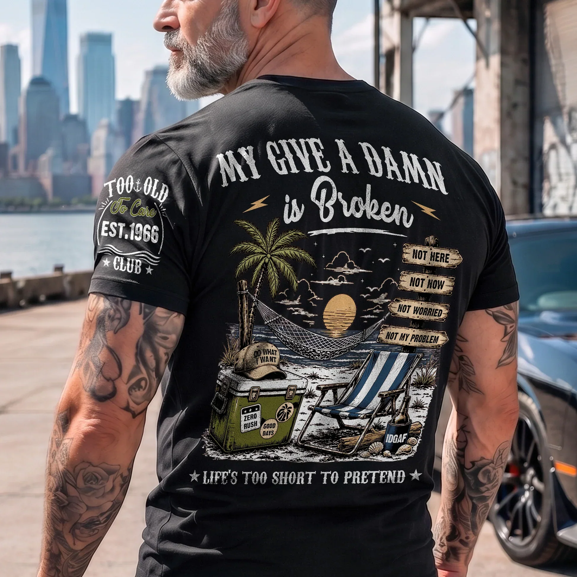 Personalized Dual Print Classic Tee, Too Old To Care Club, Unique Gift For Dad, Husband Or Retiree - Image 4