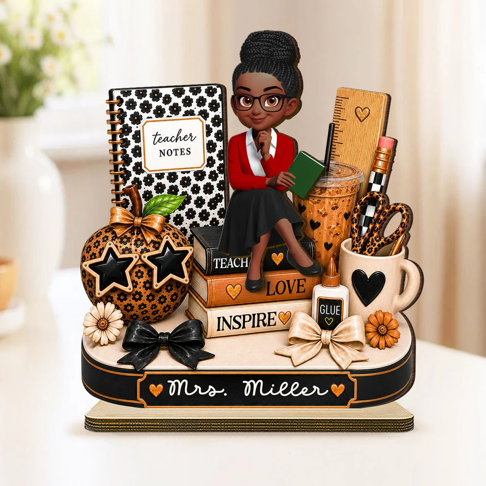 Personalized 2-Layer Wooden Plaque, Seated Teacher & Leopard Desk Decor, Unique Creative Gift for Teacher - Image 4