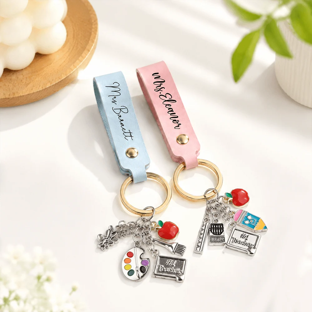 Pencil Palette Keychain with Apple, Ruler & Art Charms, Creative Gift for Teacher Appreciation - Image 3