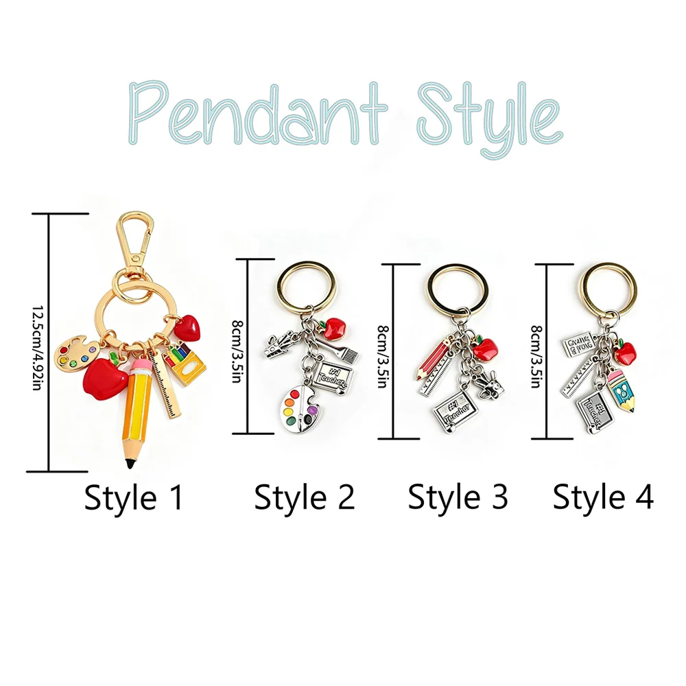 Pencil Palette Keychain with Apple, Ruler & Art Charms, Creative Gift for Teacher Appreciation - Image 4