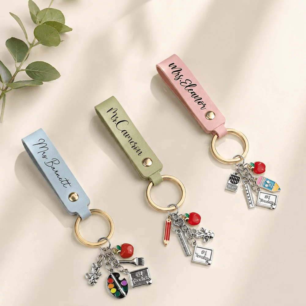 Pencil Palette Keychain with Apple, Ruler & Art Charms, Creative Gift for Teacher Appreciation - Image 5