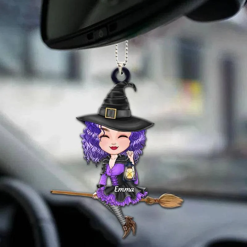 Car Ornament - Witch Riding Broom - Personalized Halloween Gift - Image 3