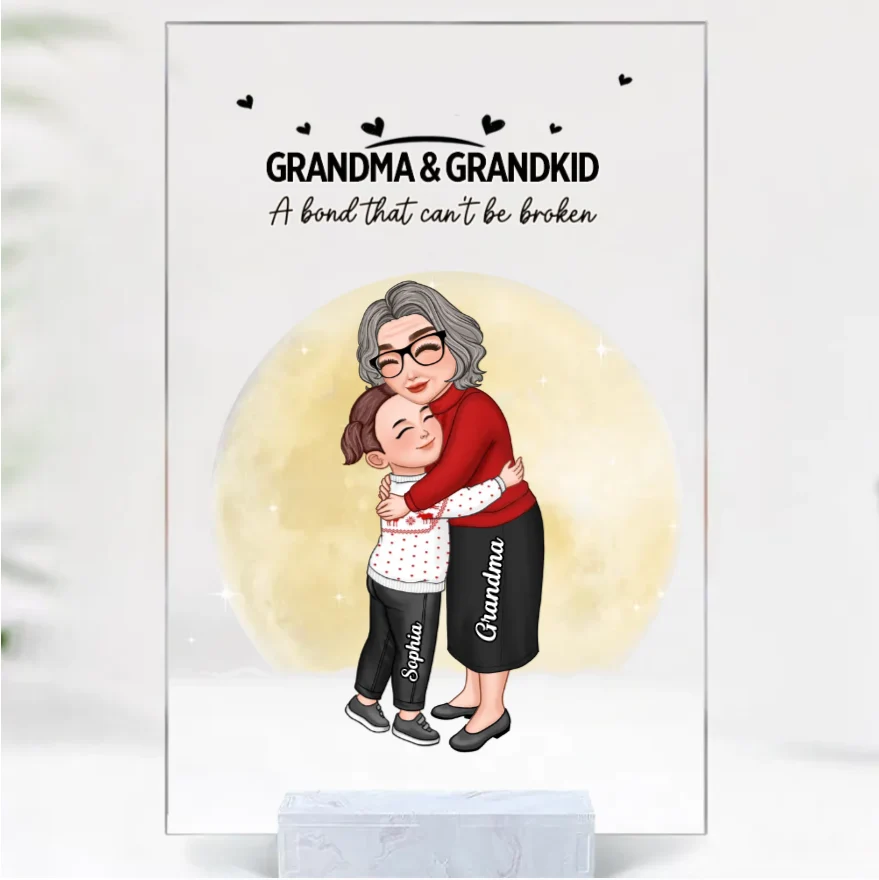 Cute Grandma & Grandkid Hugging - Gift For Grandkids & Grandma - Personalized Acrylic Ornament - Image 5