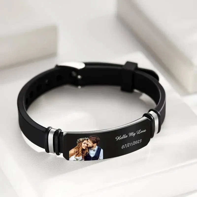 Custom Photo Engraved Bracelet - Wedding Gift For Anniversary Or Newly Married Couple Personalized Bracelet - Image 4
