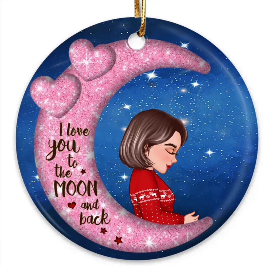 Grandma Mom Hugging GrandKid Kid On Heart Pattern Moon - Personalized Wooden Ornament - Gift For Granddaughter Grandson - Image 5