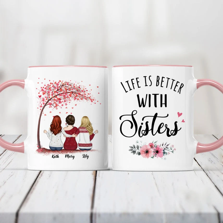 Life is Better with Sisters - Love & Friendship - Personalized Mug, Color Changing Mug - Up to 5 Sisters - Image 3
