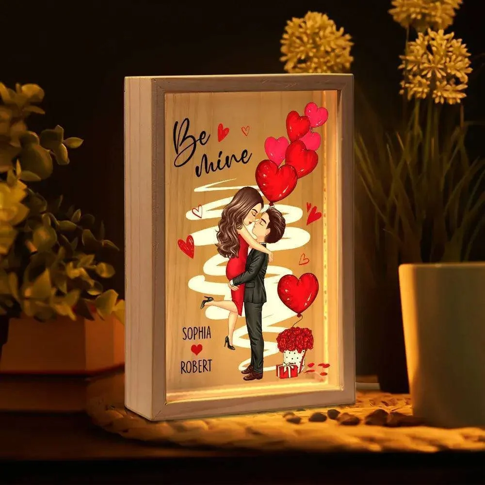 Be Mine Doll Couple Kissing - Valentine's Day Custom Frame Light Box - Personalized Romantic Scene - Image 3