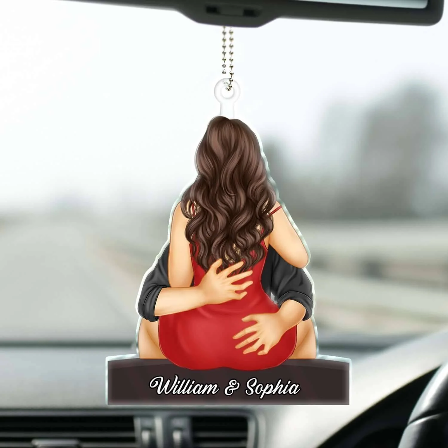 Embrace of Love - Personalized Acrylic Car Hanger for Couples - Ideal for Valentine's & Anniversary Celebrations