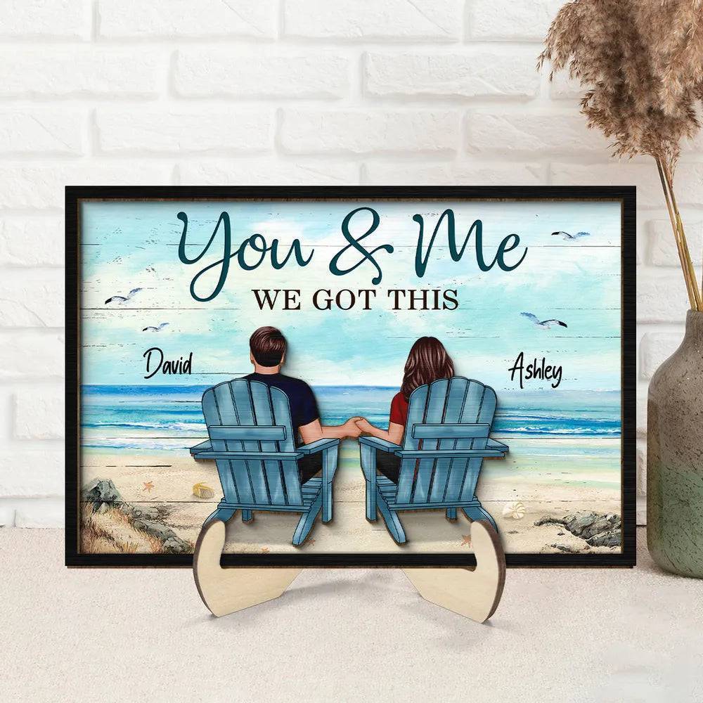 Seaside Memories - Personalized Vintage Beach Couple Wooden Plaque - A Timeless Anniversary Gift for Him & Her - Image 2