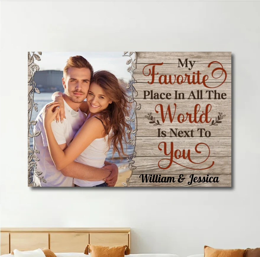 My Favorite Place In All The World Is Next To You - Personalized Photo Poster - Ideal Romantic Gift for Couples on Valentine's & Anniversaries - Image 2