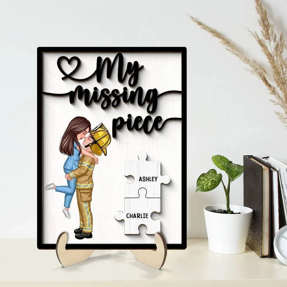 My Missing Piece - Personalized 2-Layer Wooden Plaque for Heroes - Firefighters, Nurses, Police Officers - Romantic Gift for Valentine's & Anniversaries - Image 2