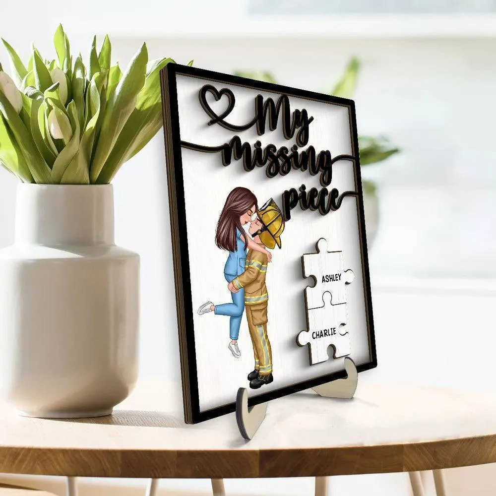 My Missing Piece - Personalized 2-Layer Wooden Plaque for Heroes - Firefighters, Nurses, Police Officers - Romantic Gift for Valentine's & Anniversaries - Image 3
