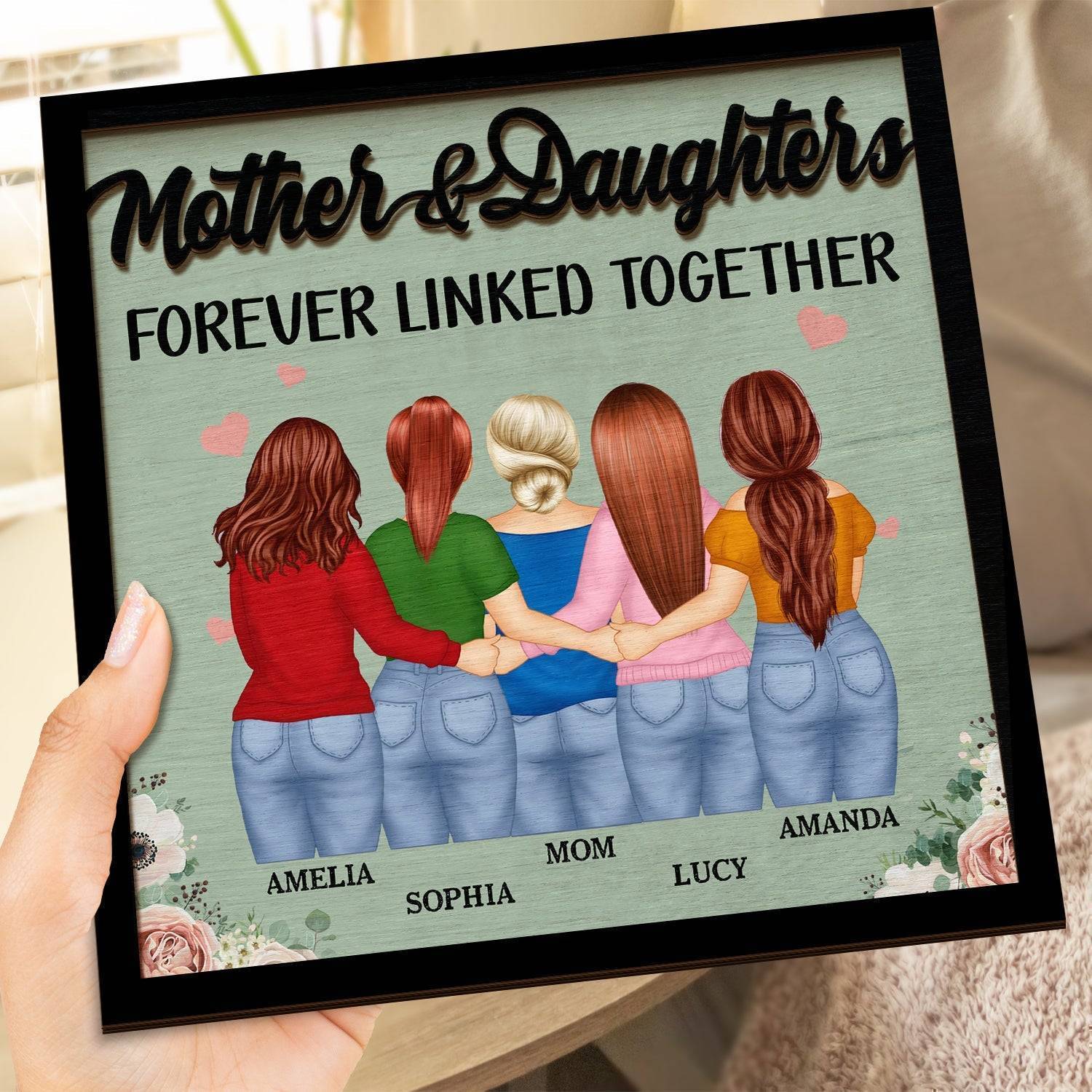 Eternal Maternal Bond - 'Mother and Daughters Forever Linked' Personalized Wooden Plaque with Stand - Ideal Gift for Mom & Grandma on Mother's Day - Image 4