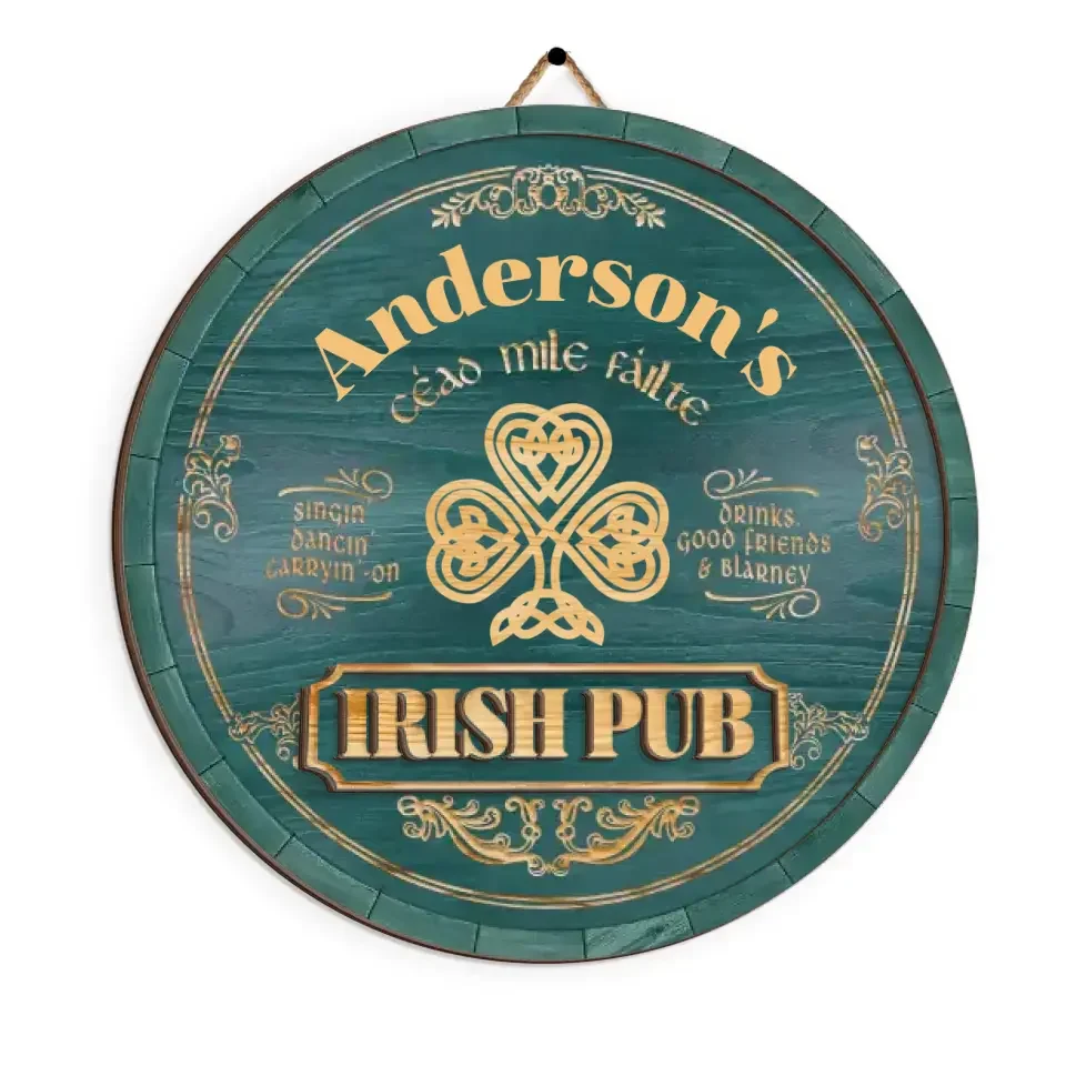 Personalized Irish Pub Clover Wooden Sign Round Green Bar Decor With Celtic Style Lettering Unique St. Patrick's Day Gift - Image 6