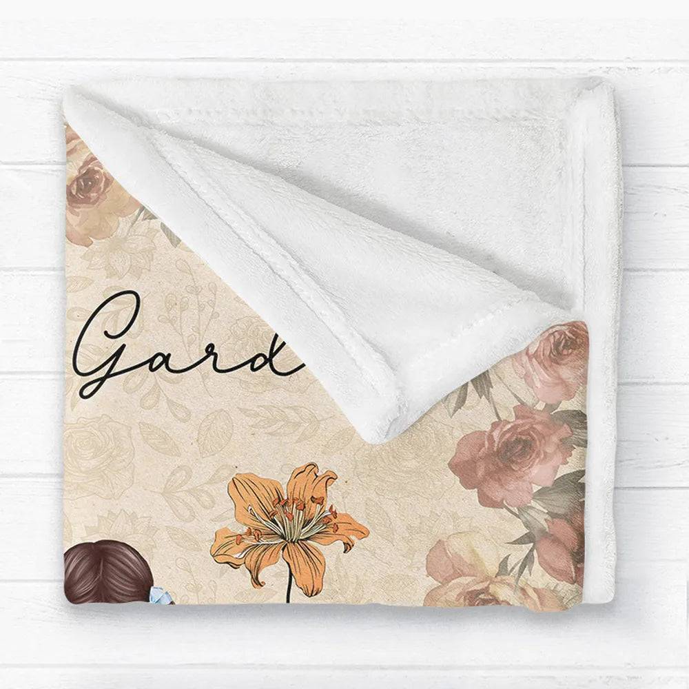 Grandma's Joy - Personalized Blanket with Grandkids & Vintage Birth Month Flowers - A Celebration of Family - Image 2