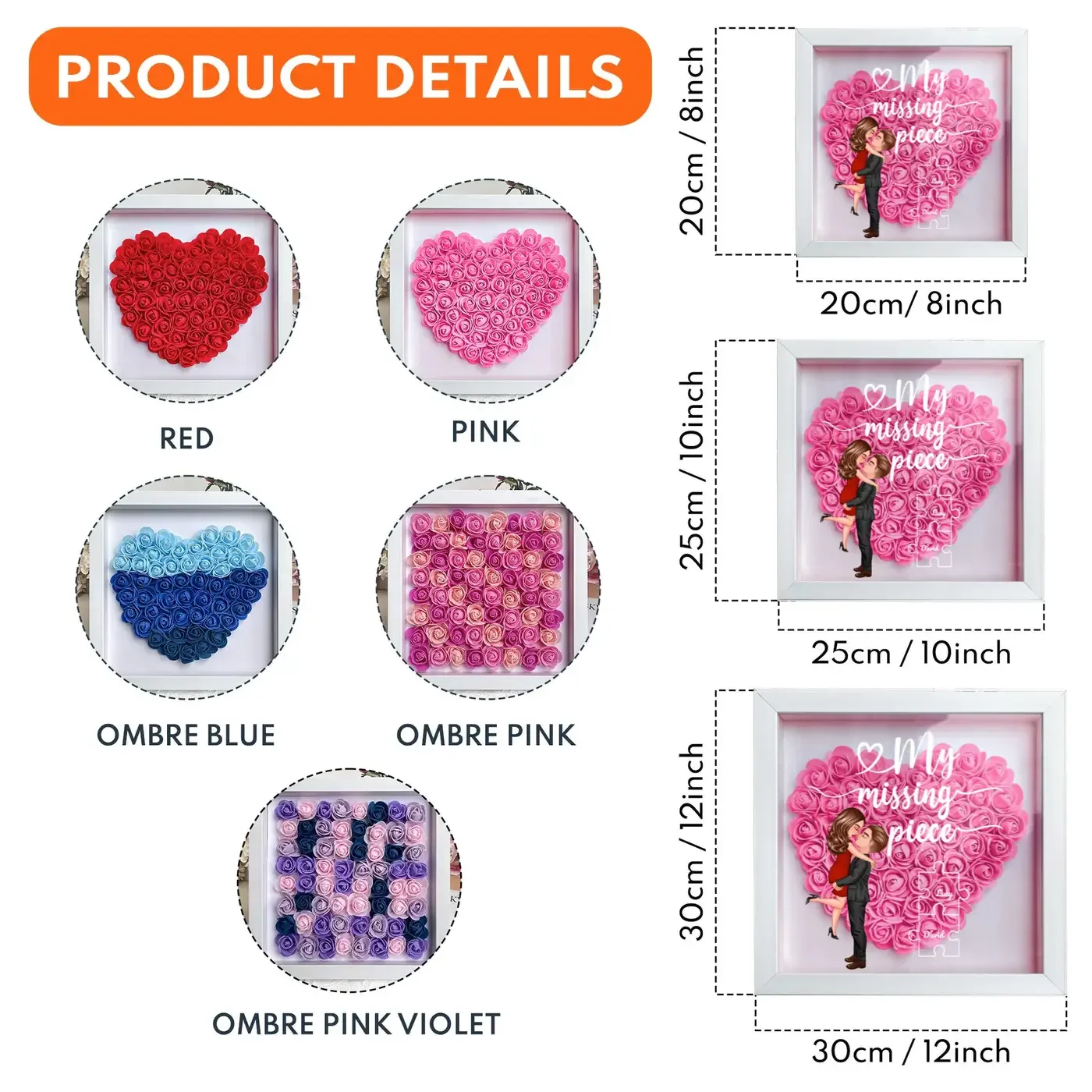 My Missing Piece, Personalized Flower Shadow Box, Valentine‘s Day, Engagement, Anniversary, Birthday, Wedding Gift For Him Her, Couple Print - Image 2
