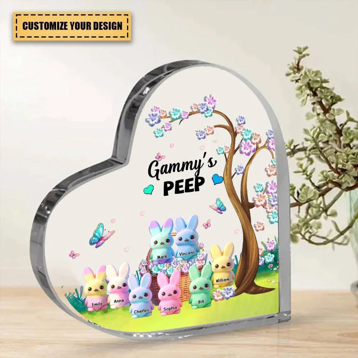 Grandma's Marshmallow Rabbit- Personalized Custom Heart-Shaped Acrylic Plaque - Image 2