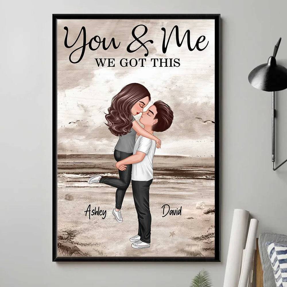 Retro Vintage Couple Hugging Kissing Beach Landscape Personalized Vertical Poster - Image 3