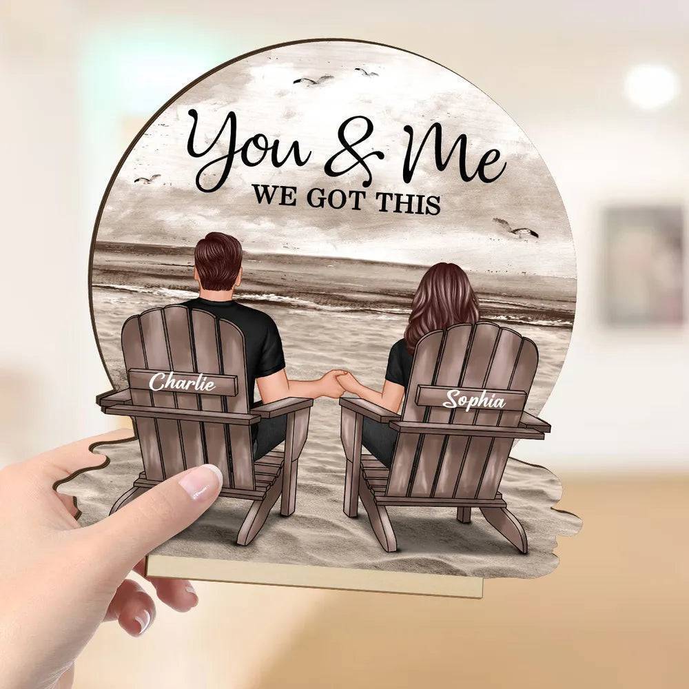 You & Me We Got This Couple Back View Sitting At Beach Landscape Personalized Standing Wooden Plaque - Image 5